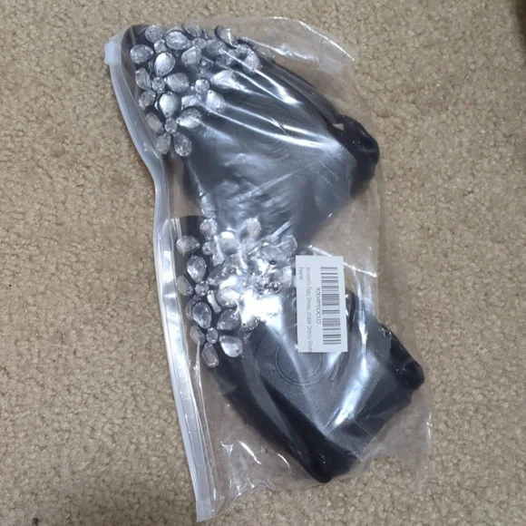 Foldable Black Dressy Rhinestone Ballet Flats 8.5 - Picture 5 of 5